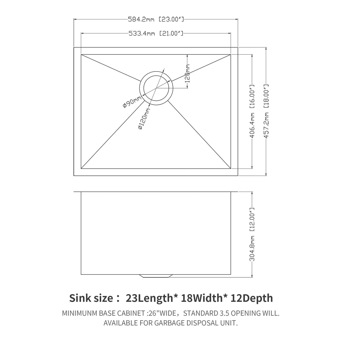 Modern Undermount Stainless Steel Kitchen Sink 16 Gauge, Deep Single Bowl