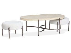Jennings - Oval Cocktail Table With Two Ottomans - Edgecomb Gray And Weathered Antique Nickel