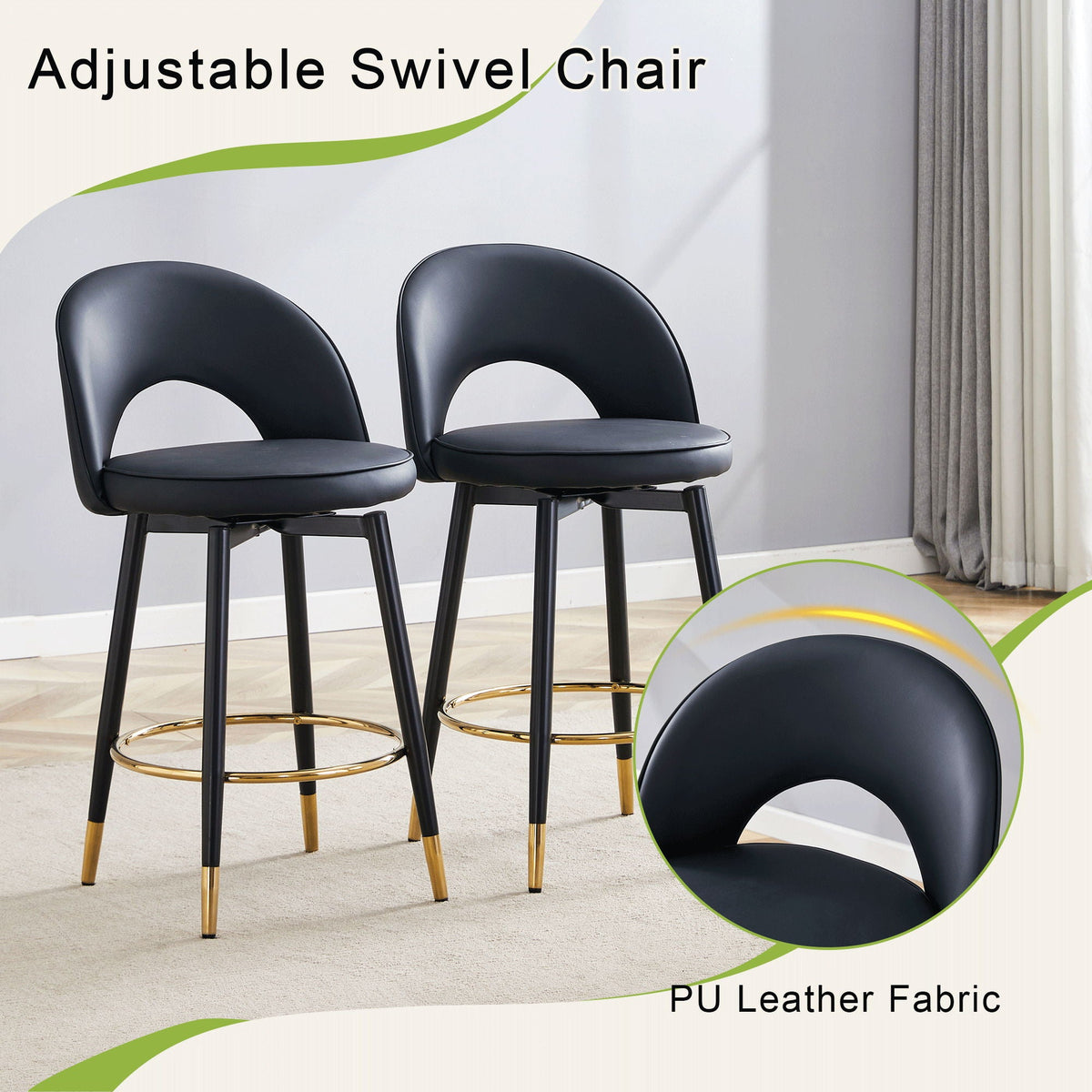 Modern Upholstered 360° Rotatable Bar Chair With Metal Legs For Dining Room (Set of 2)