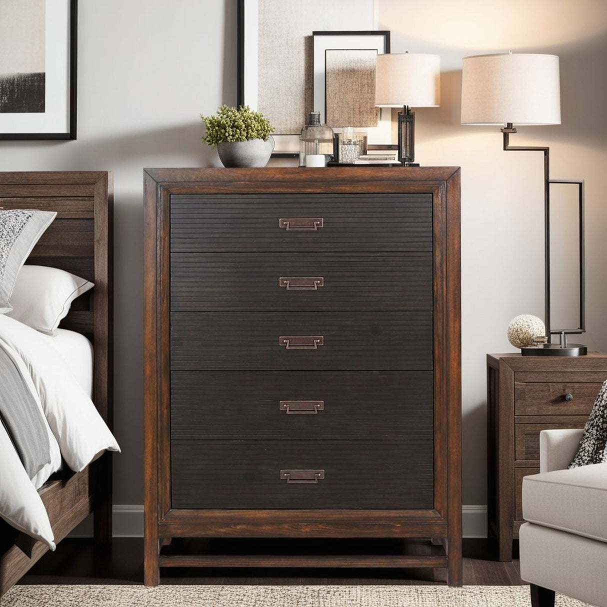 Five-Drawer Chest No Assembly Required Two-Tone Finish