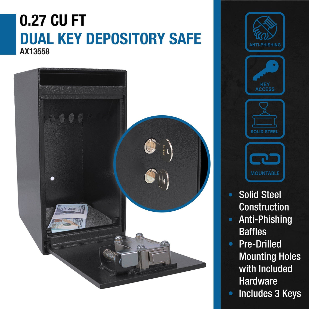 0 27 Cu Ft Dual Key Depository Safe - Black