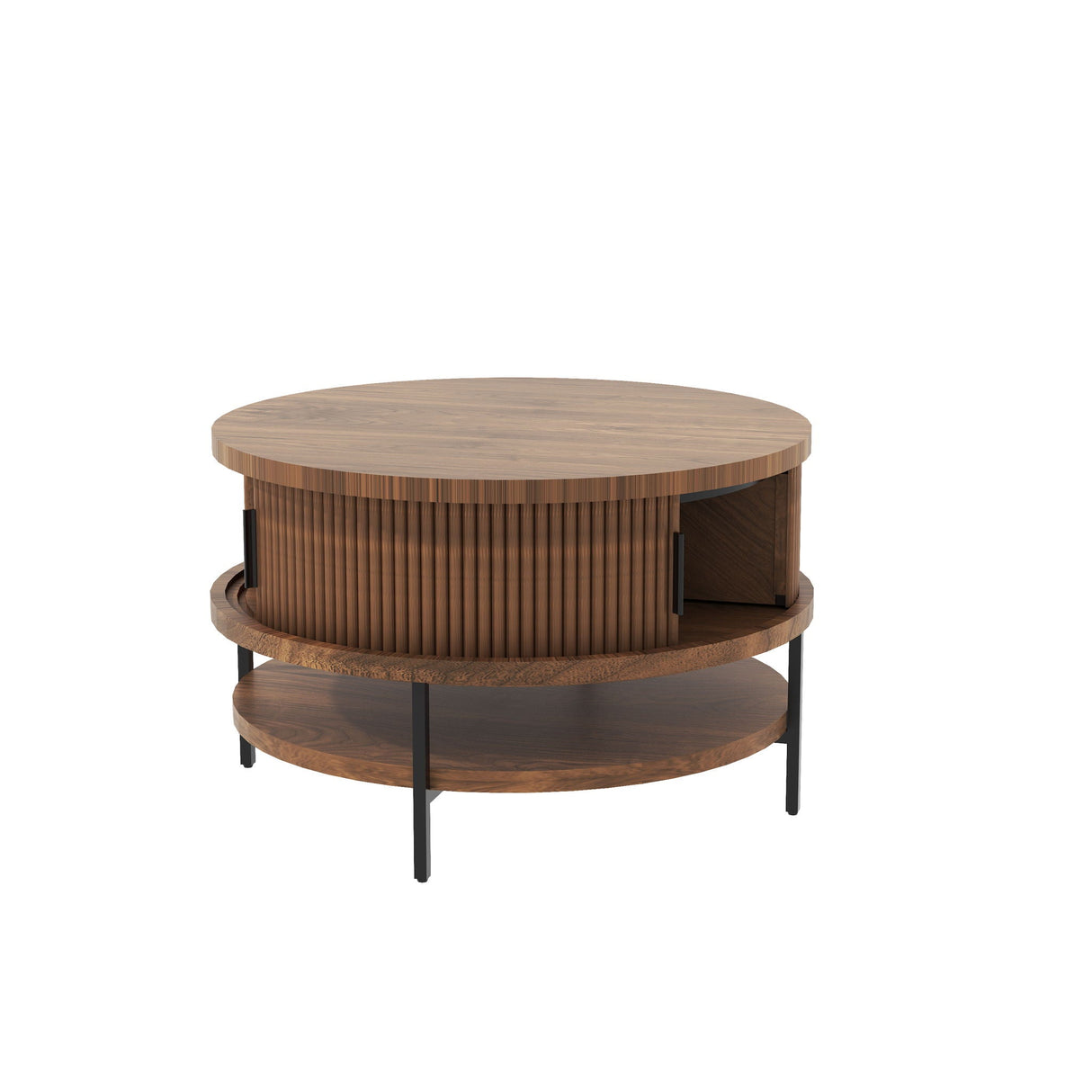 Flip-Top Round Coffee Table With Storage - Brown