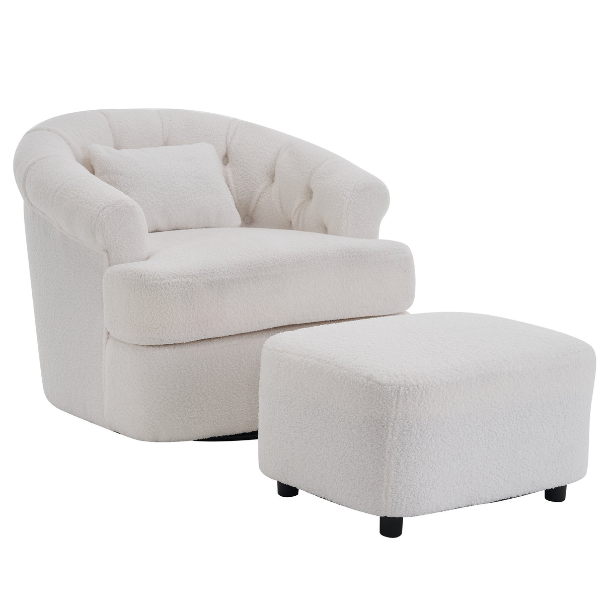 Teddy Velvet Swivel Barrel Chair with Ottoman