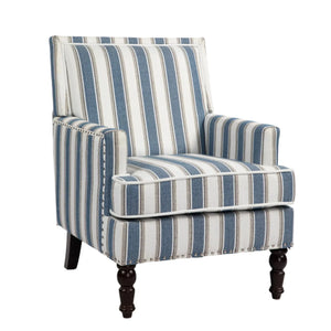 Upholstered Accent Chair with Striped Linen Fabric and Nailhead Trim