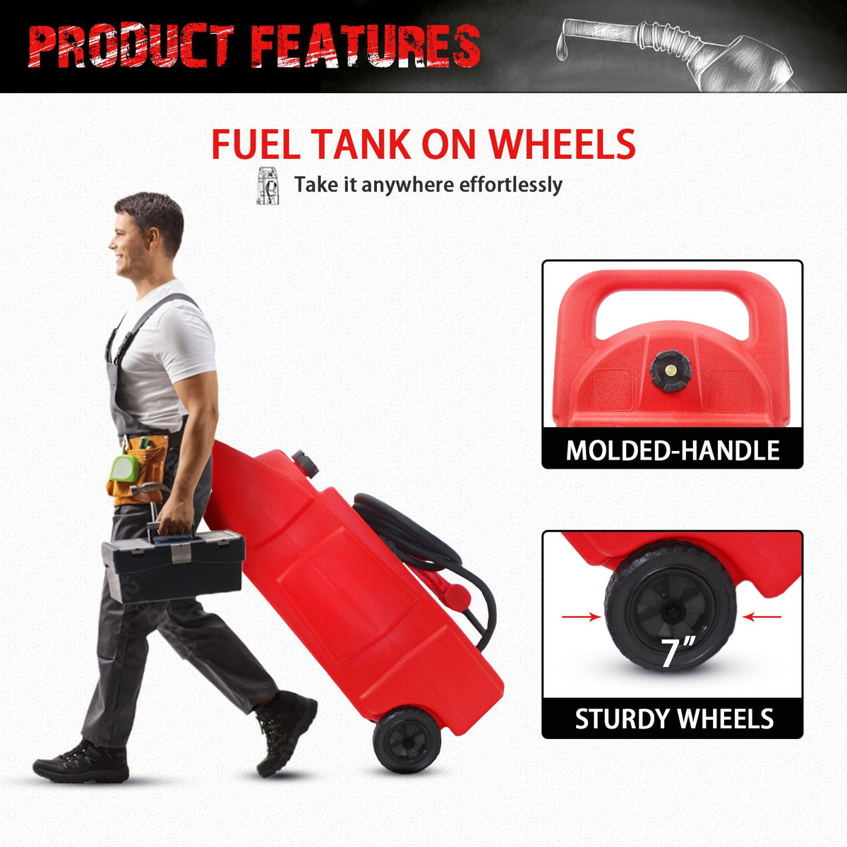 Gas Caddy With Wheels, Fuel Transfer Tank, Gasoline Diesel Can