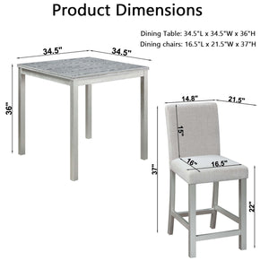 5 Piece Counter Height Table Set, Square Table And 4 Upholstered Chairs