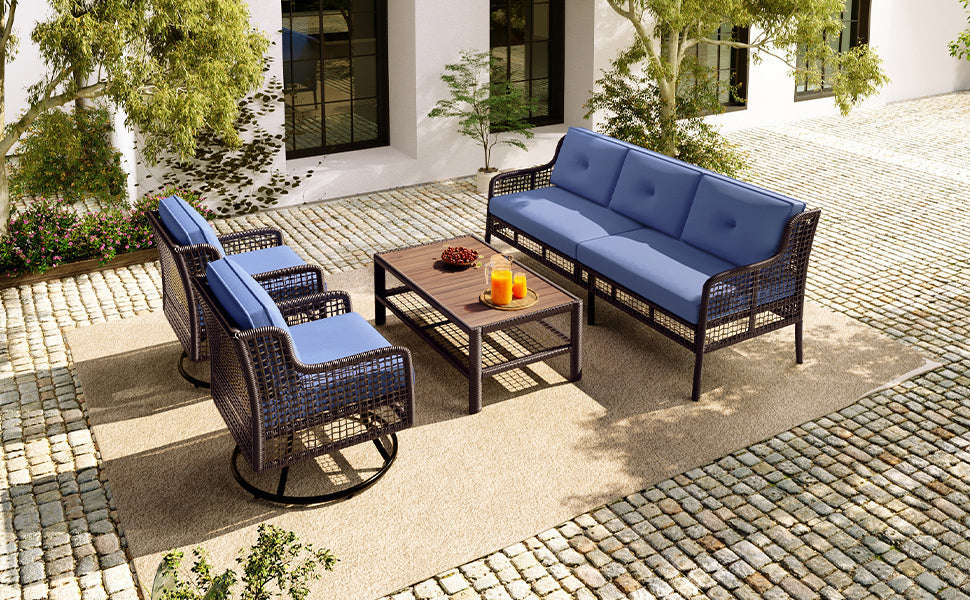 GO 4 Pieces Patio Furniture Set with Swivel Chairs and Outdoor Wicker Sofas