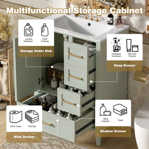 24.8" Bathroom Vanity with Ceramic Sink, Modern Freestanding Cabinet
