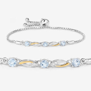 0.74 Carat Genuine Aquamarine and White Sapphire .925 Sterling Silver Bracelet