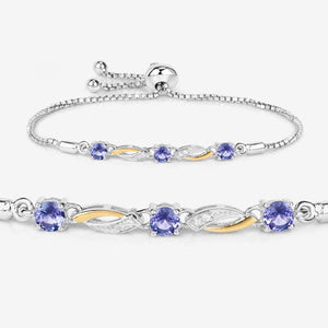 0.77 Carat Genuine Tanzanite and White Sapphire .925 Sterling Silver Bracelet