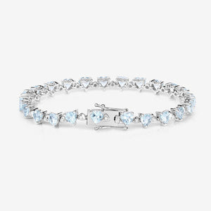 7.71 Carat Genuine Aquamarine and White Diamond .925 Sterling Silver Bracelet