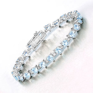 11.62 Carat Genuine Blue Topaz and White Diamond .925 Sterling Silver Bracelet