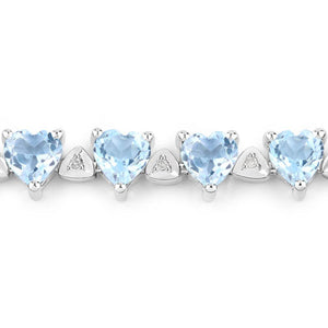 11.62 Carat Genuine Blue Topaz and White Diamond .925 Sterling Silver Bracelet
