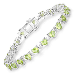 10.24 Carat Genuine Peridot and White Diamond .925 Sterling Silver Bracelet