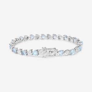 7.64 Carat Genuine Blue Topaz and White Diamond .925 Sterling Silver Bracelet
