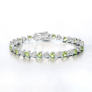 6.74 Carat Genuine Peridot and White Diamond .925 Sterling Silver Bracelet