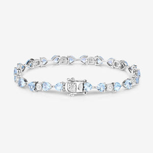 11.10 Carat Genuine Blue Topaz and White Diamond .925 Sterling Silver Bracelet