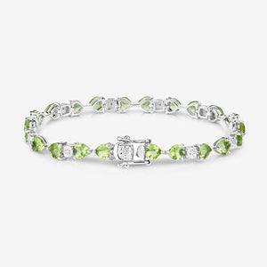 9.78 Carat Genuine Peridot and White Diamond .925 Sterling Silver Bracelet