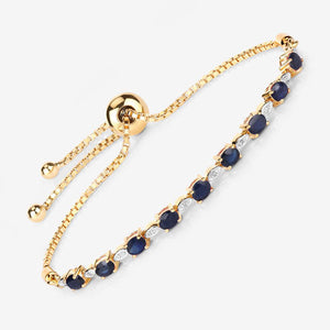 1.83 Carat Genuine Blue Sapphire and White Diamond .925 Sterling Silver Bracelet