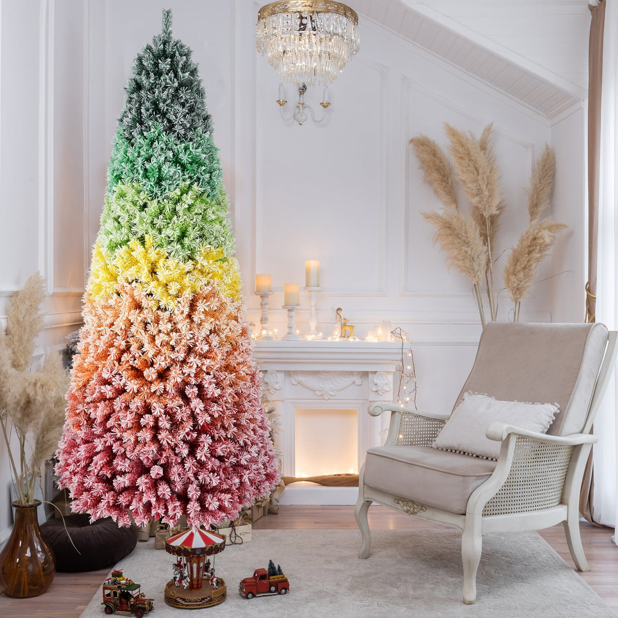 7.5ft Rainbow Gradient Flocked PVC Christmas Tree
