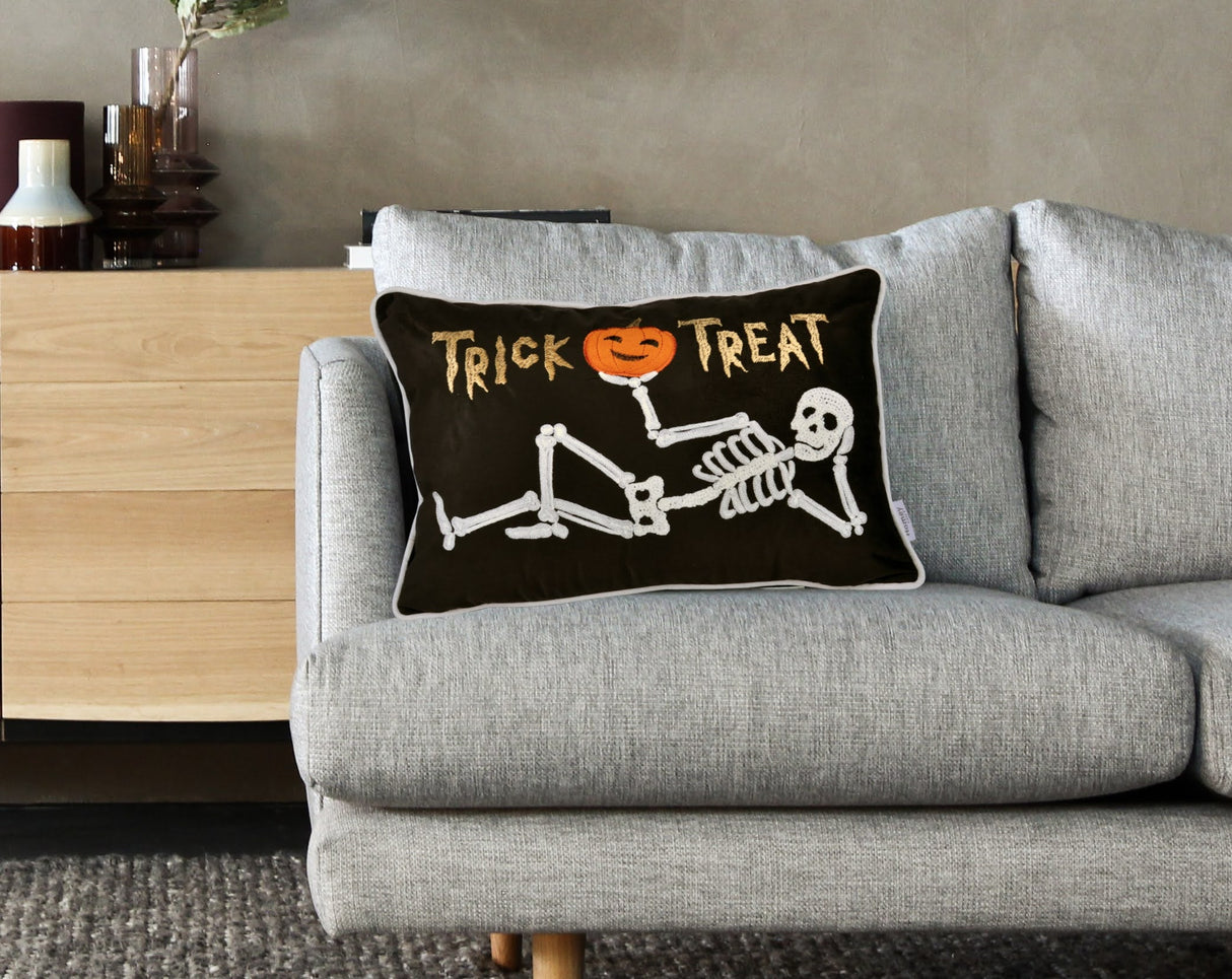 Trick or Treat Skeleton Velvet Throw Pillow Set of 2