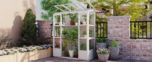 TOPMAX 78-inch Wooden Walk-in Greenhouse with 4 Skylights and Folding Shelves