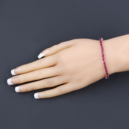 9.18 Carat Genuine Ruby 10K White Gold Bracelet