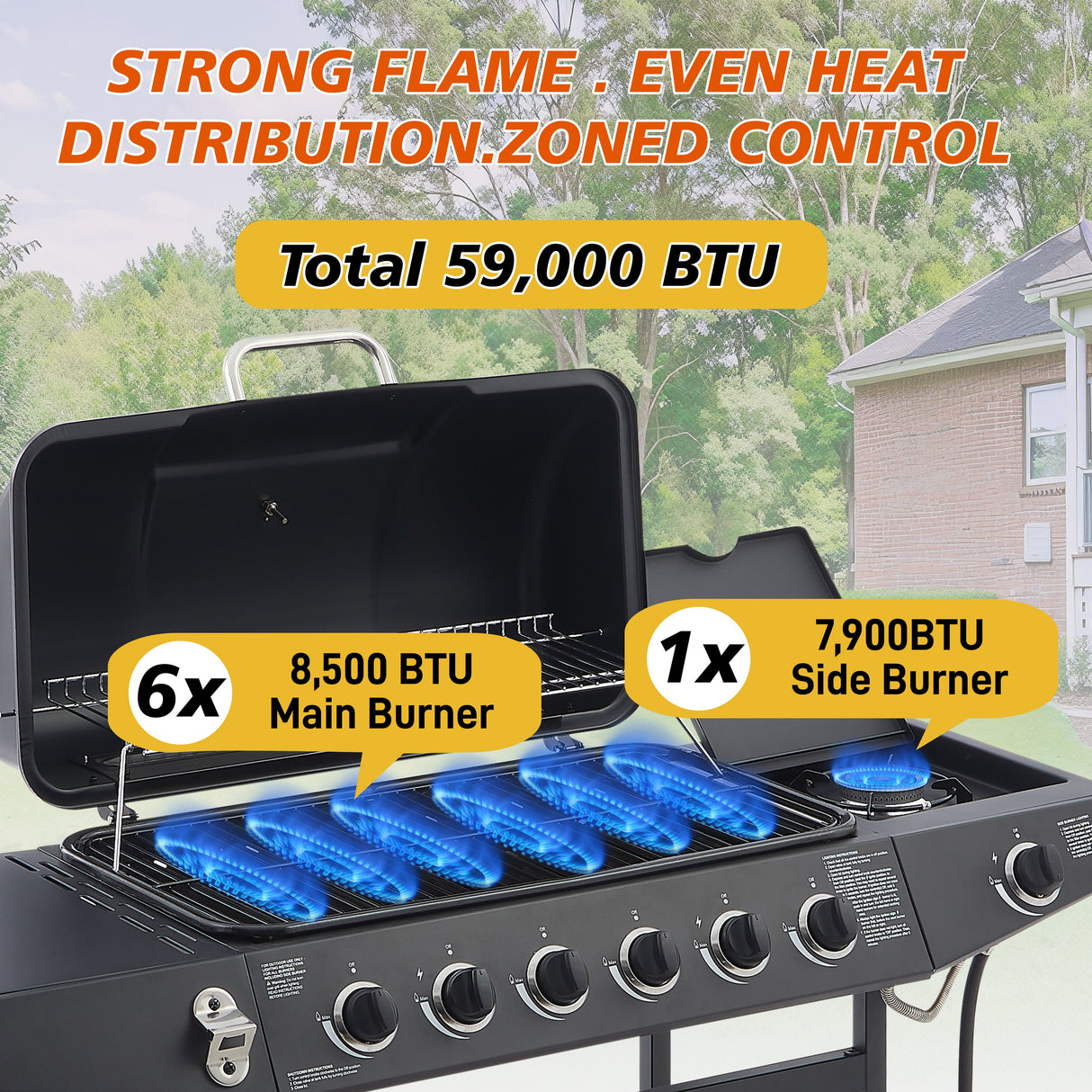 6 Burner Propane Gas BBQ Grill with Side Burner