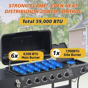6 Burner Propane Gas BBQ Grill with Side Burner