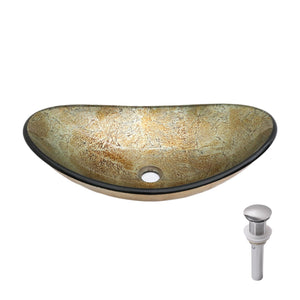 Tempered Glass Vessel Sink With Boat Shape Pop-Up Drain