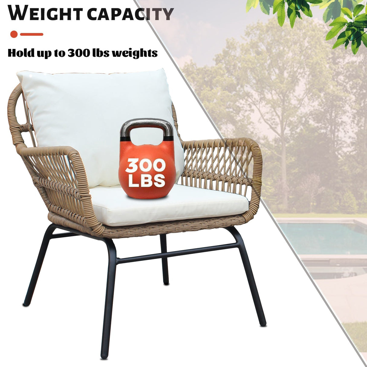 6PCS Outdoor Patio Balcony Natural Color Wicker Sofa Chair Set with Beige Cushion and Round Tempered Glass Table
