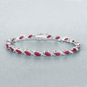 7.78 Carat Genuine Ruby and White Diamond 10K White Gold Bracelet
