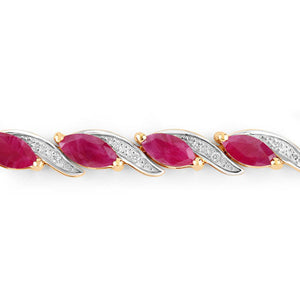 7.78 Carat Genuine Ruby and White Diamond 10K Yellow Gold Bracelet