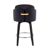 Contemporary Counter Stool in Black Wood and Black Velvet - Set of 2