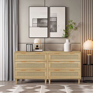3 Drawers Rattan Storage Cabinet Set of 2 - Oak