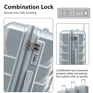 3-Piece ABS Spinner Wheel Luggage Set with Combination Lock - Silver