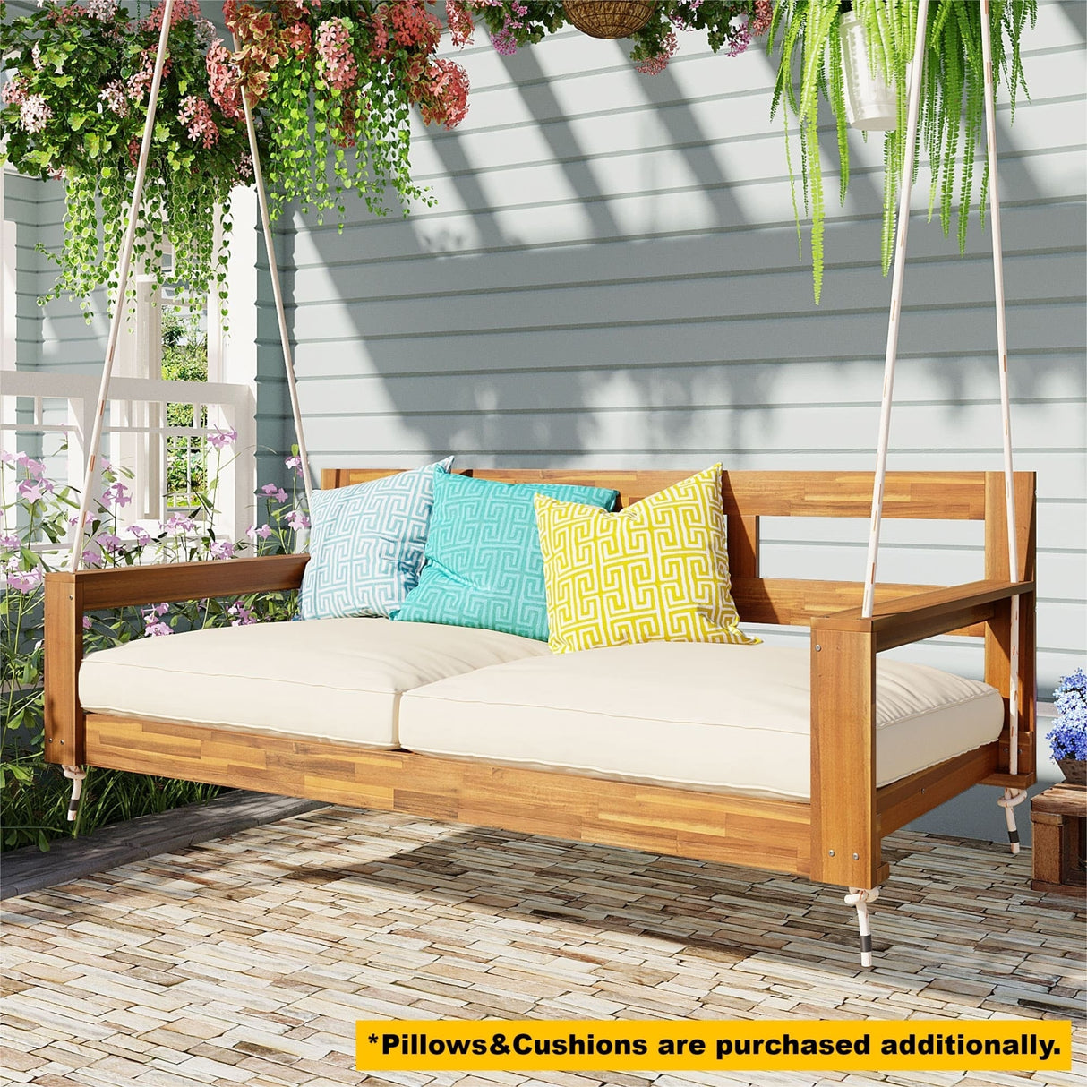 TOPMAX Patio Wooden Twin Size Porch Swing Daybed Frame