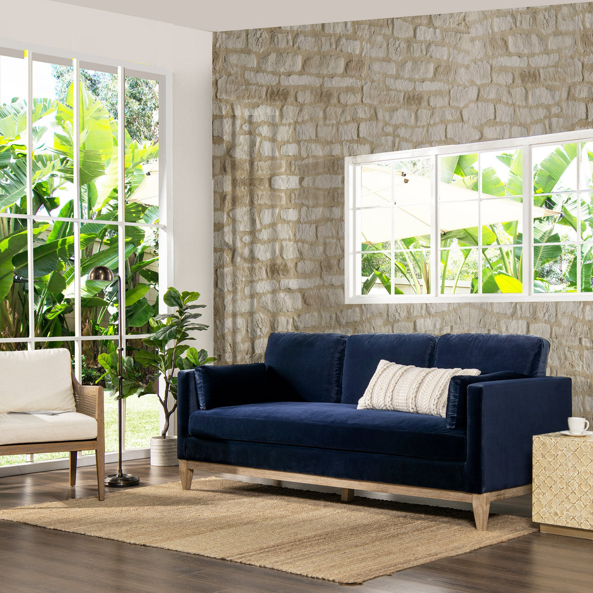 Knox 84' Modern Farmhouse Sofa, Dark Navy Blue Performance Velvet