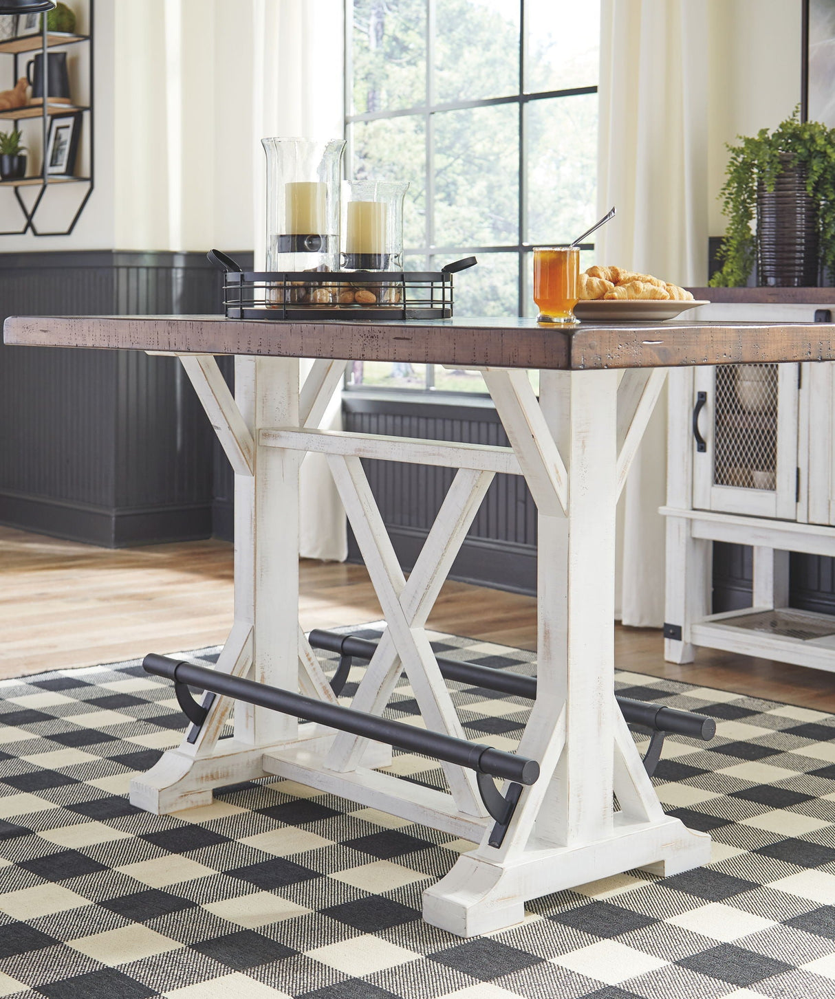 Valebeck - Rectangular Dining Room Counter Table - White / Brown
