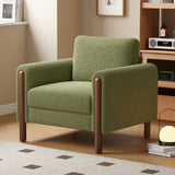 Upholstered Accent Chair with Walnut Legs and Curved Armrest