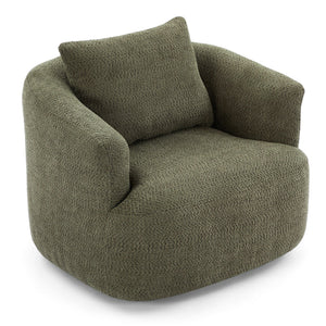 360° Swivel Barrel Sofa Chair With Throw Pillow, Upholstered Accent Chair