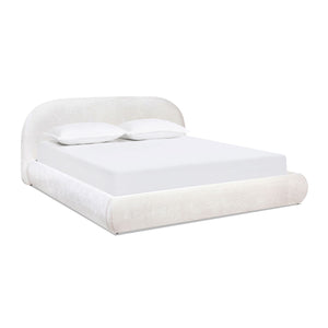 Archie Puffy Grounded Upholstered Platform Bed with Rounded Headboard - Green, White, Beige