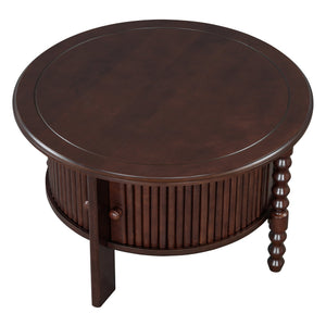 Vintage Round Coffee Table with Storage in Walnut