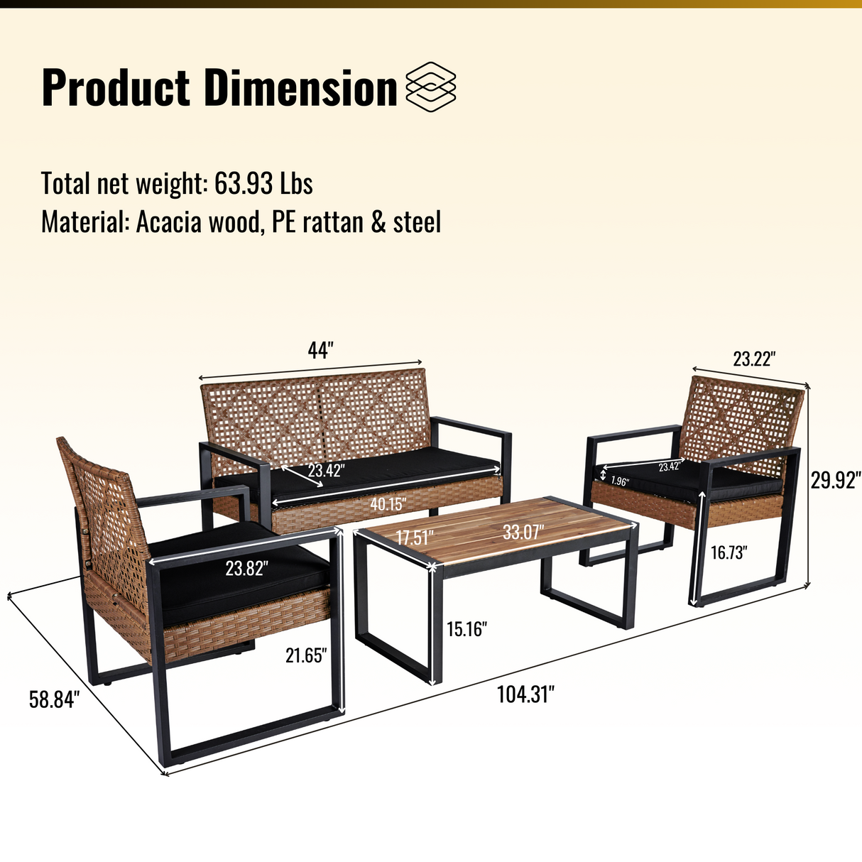 Canton 4-piece Handcrafted Acacia and Woven Rattan Outdoor Seating Ensemble