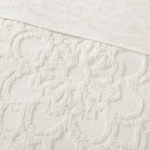 Tufted Cotton Chenille Medallion Fringe Coverlet Mini Set - Off-White Twin/Twin XL