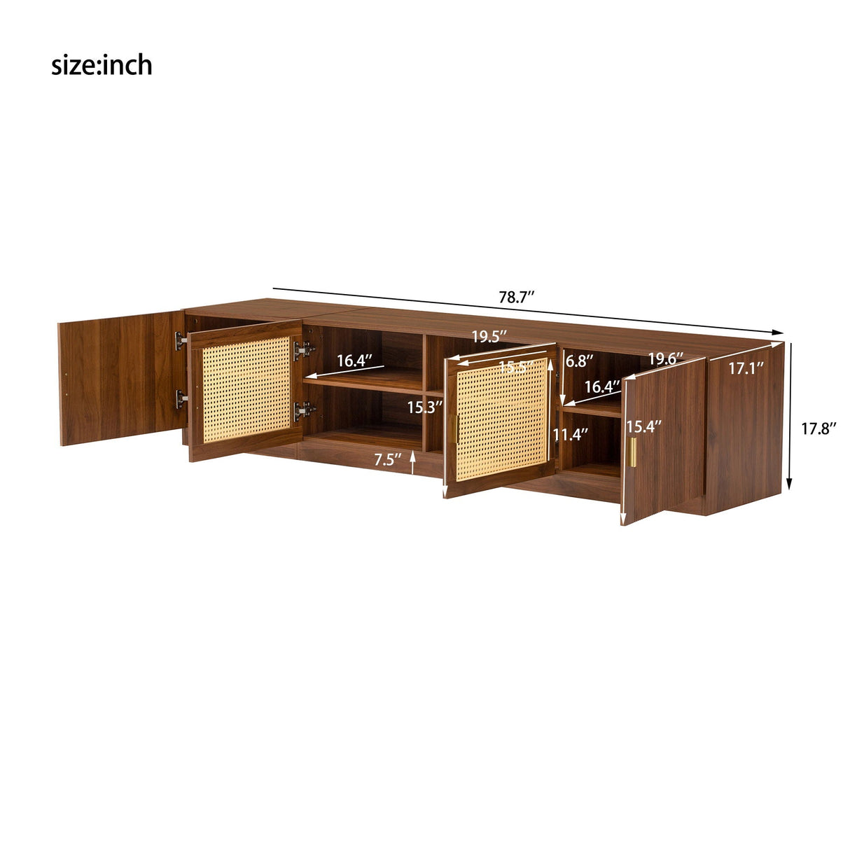 TV Stand Media Console With Adjustable Shelves - Walnut