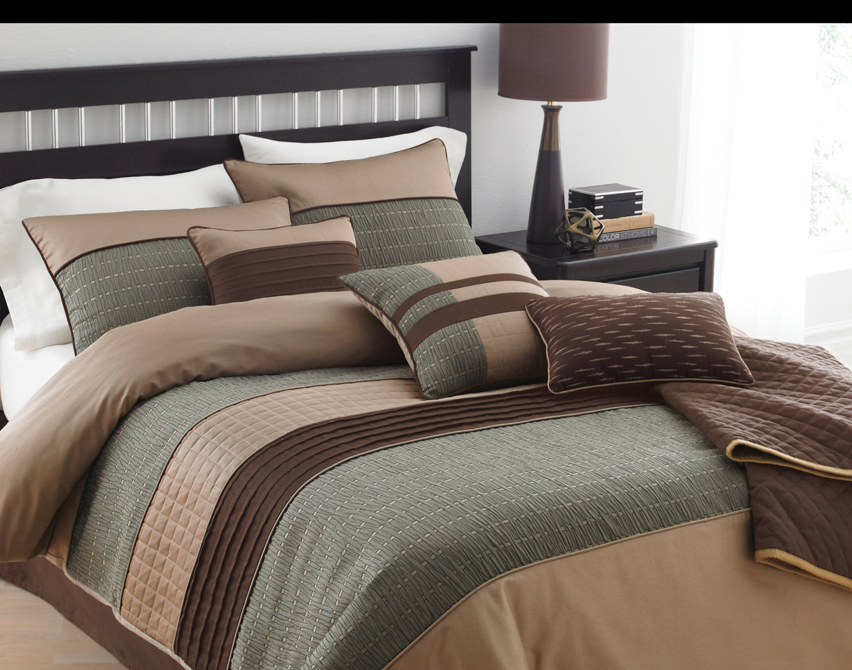 Lexia 7 Pc Earth-Toned Textured Jacquard Comforter Set – Queen Size