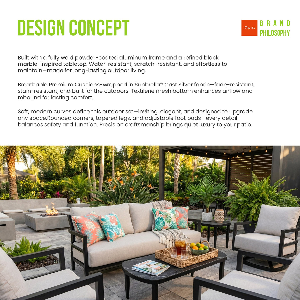 6PC Outdoor Conversation Set with Swivel Club Chairs