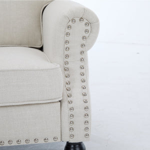 68 Inch Faux Leather Rolled Arm Sofa with Nailhead Trim - Beige