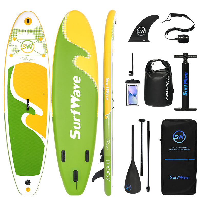 11ft Inflatable Paddle Board – Multi-Purpose SUP for Beginners and Travel | Light Green Multi
